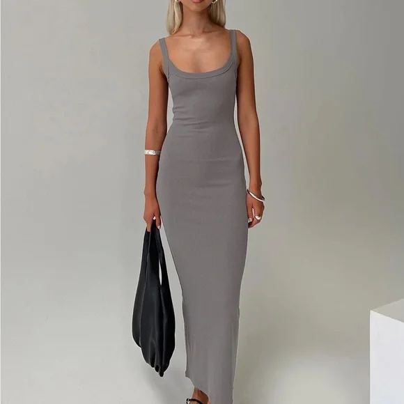 open lace back dress Prudy Off-Shoulder Ruched Tie-Detail Maxi Dress in Steel Grey